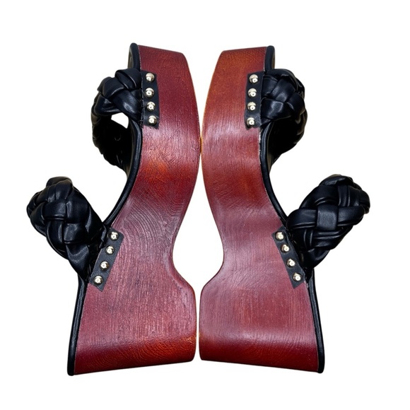 Steve Madden Maren Wedge Faux Leather and Wood Sandal NWT Size 8.5 - Picture 3 of 11